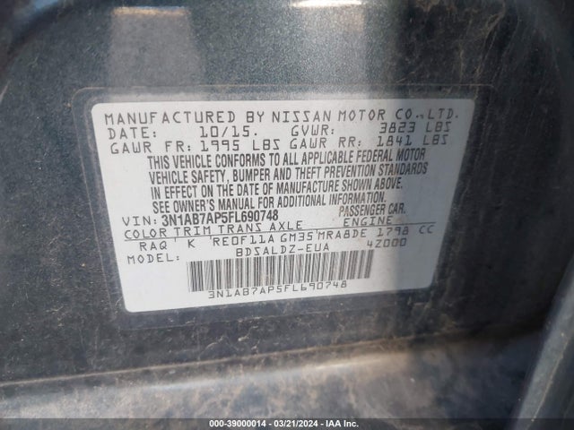 Nissan SENTRA SV 2015 3N1AB7AP5FL690748 Image 9