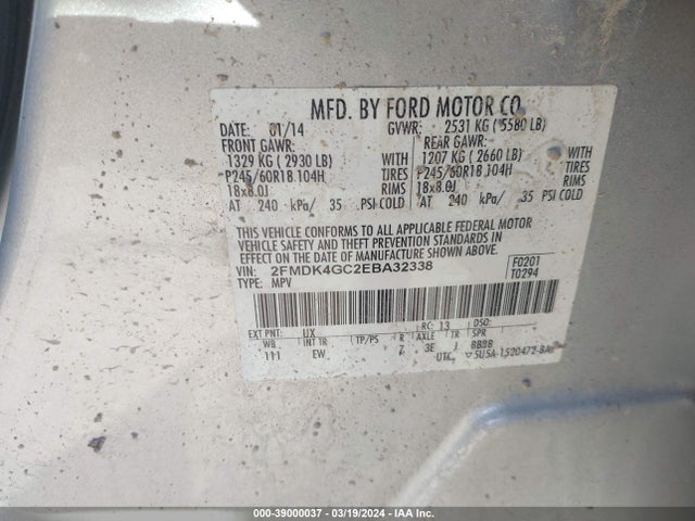 Ford EDGE SE 2014 2FMDK4GC2EBA32338 Image 9
