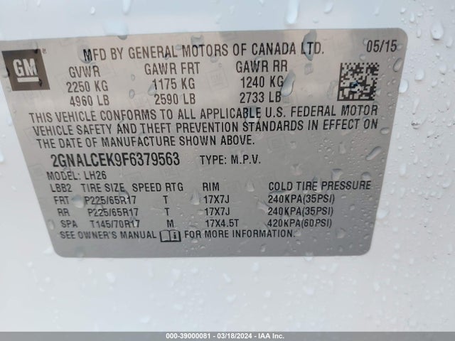 Chevrolet Equinox 2lt 2015 2GNALCEK9F6379563 Image 9
