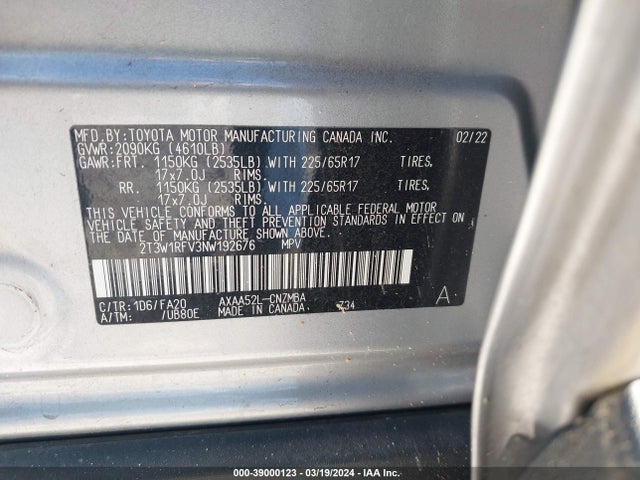 Toyota Rav4 Xle 2022 2T3W1RFV3NW192676 Image 9