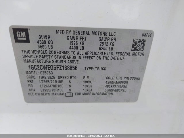 Chevrolet Silverado 2500hd Ltz 2015 1GC2CWEG5FZ138856 Image 9