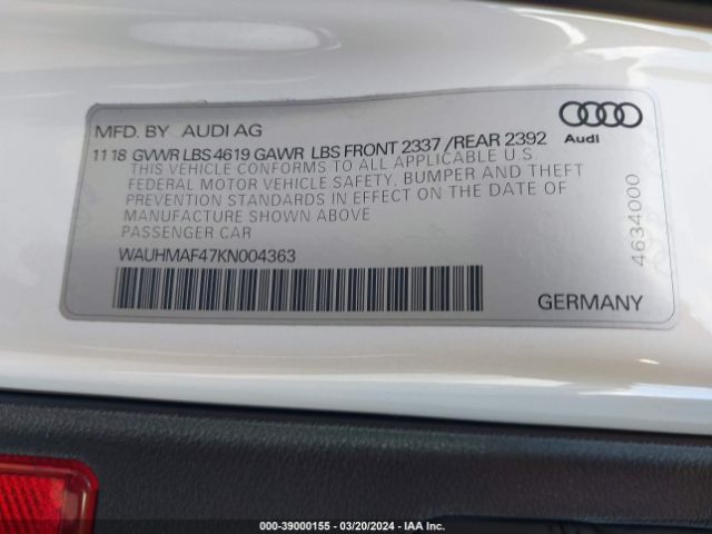 WAUHMAF47KN004363 Audi A4 40 Premium