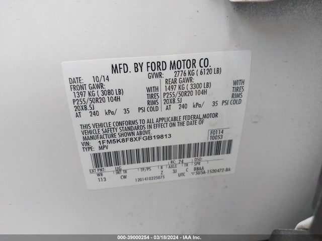 Ford Explorer Limited 2015 1FM5K8F8XFGB19813 Image 9