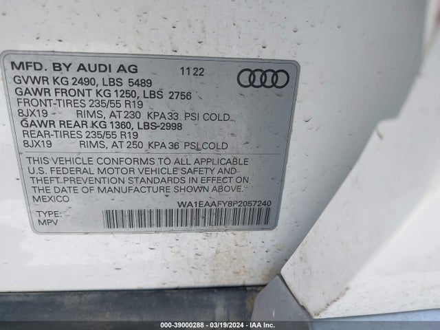 WA1EAAFY8P2057240 Audi Q5 Premium Plus 45 Tfsi S Line Quattro