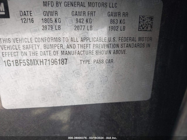 Chevrolet Cruze Premier Auto 2017 1G1BF5SMXH7196187 Image 9