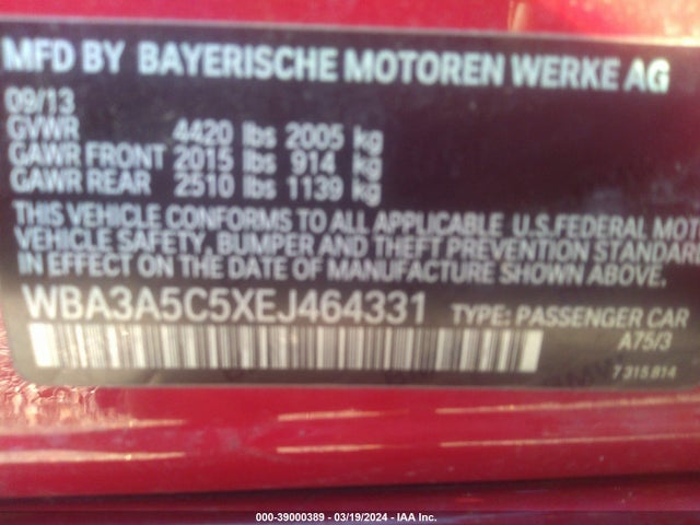 BMW 328I 2014 WBA3A5C5XEJ464331 Image 9