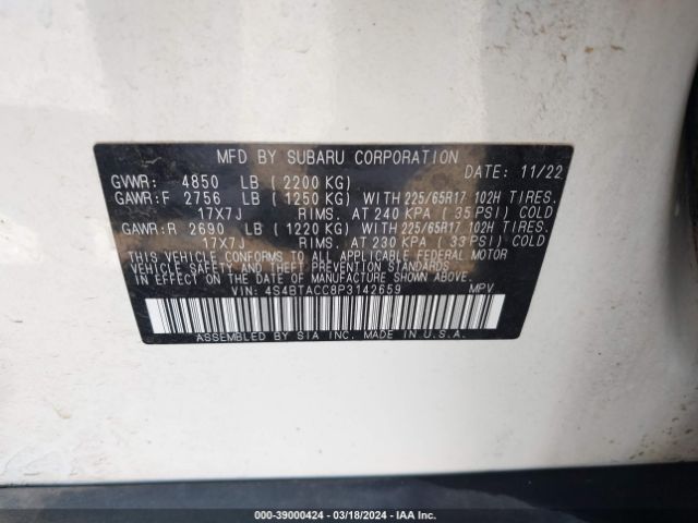 4S4BTACC8P3142659 Subaru Outback Premium