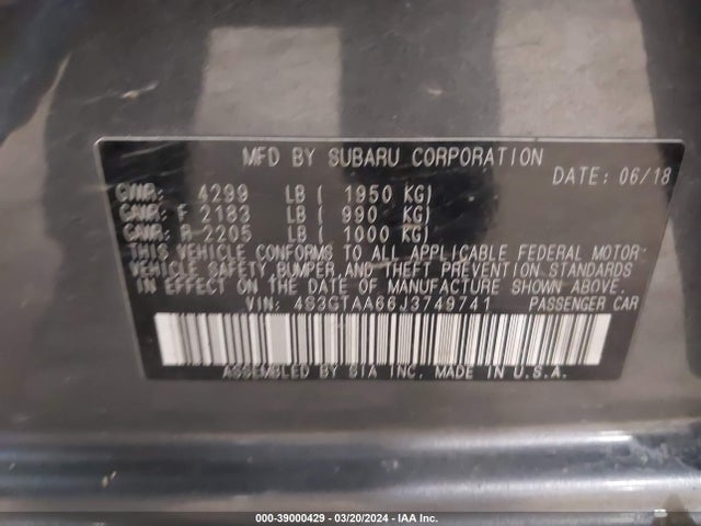 Subaru Impreza 2.0i 2018 4S3GTAA66J3749741 Image 9