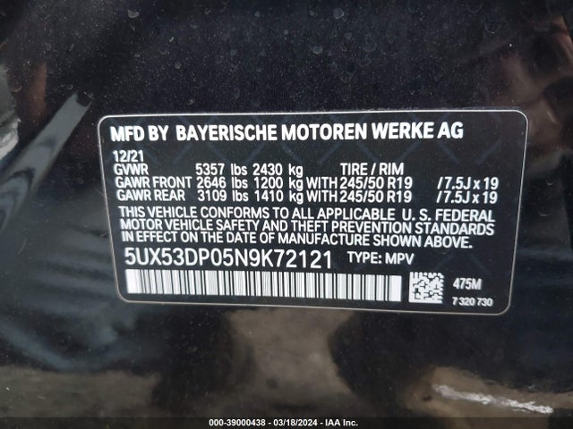 BMW X3 Xdrive30i 2022 5UX53DP05N9K72121 Image 9