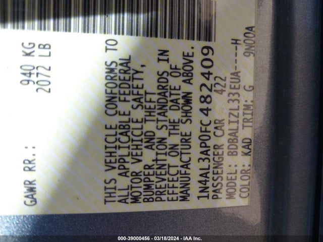Nissan Altima 2.5 Sv 2015 1N4AL3AP0FC482409 Image 9