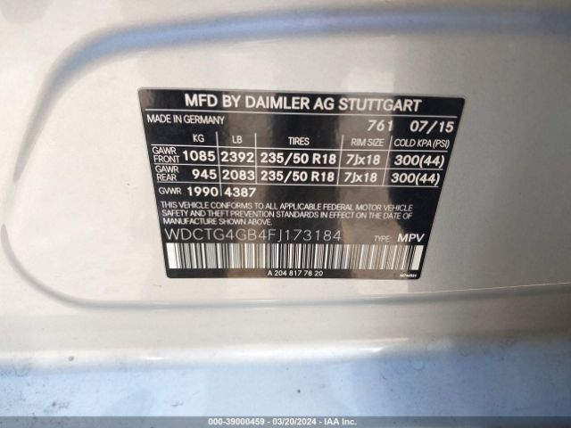 WDCTG4GB4FJ173184 Mercedes-Benz Gla 250 4matic