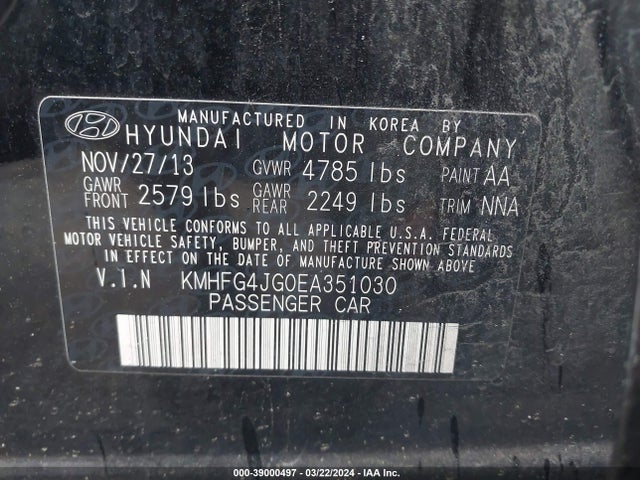 Hyundai Azera 2014 KMHFG4JG0EA351030 Image 9