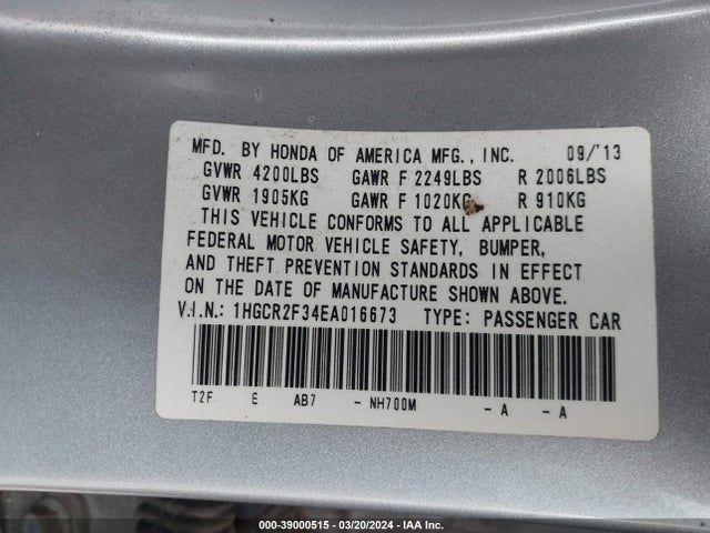 Honda ACCORD LX 2014 1HGCR2F34EA016673 Image 9