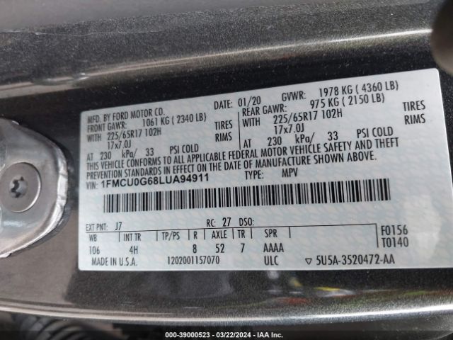 2020 FORD ESCAPE 1FMCU0G68LUA94911 Photo 8