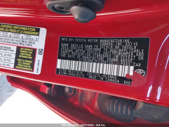 Toyota COROLLA LE 2015 2T1BURHE3FC356135 Image 9