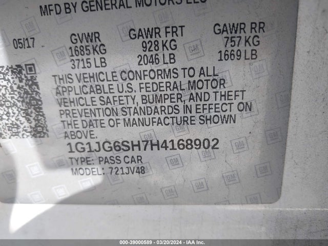 Chevrolet Sonic Lt Auto 2017 1G1JG6SH7H4168902 Image 9