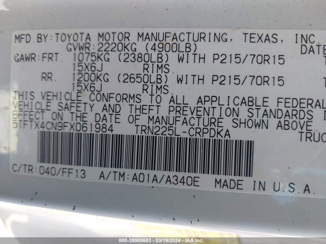 Toyota Tacoma 2015 5TFTX4CN9FX061984 Image 9
