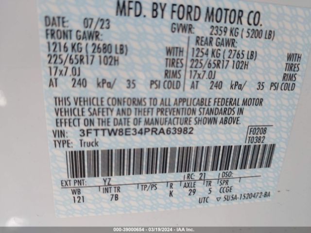 3FTTW8E34PRA63982 Ford Maverick Xlt