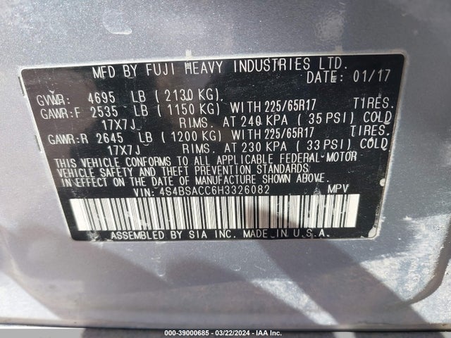 Subaru Outback 2.5i Premium 2017 4S4BSACC6H3326082 Image 9