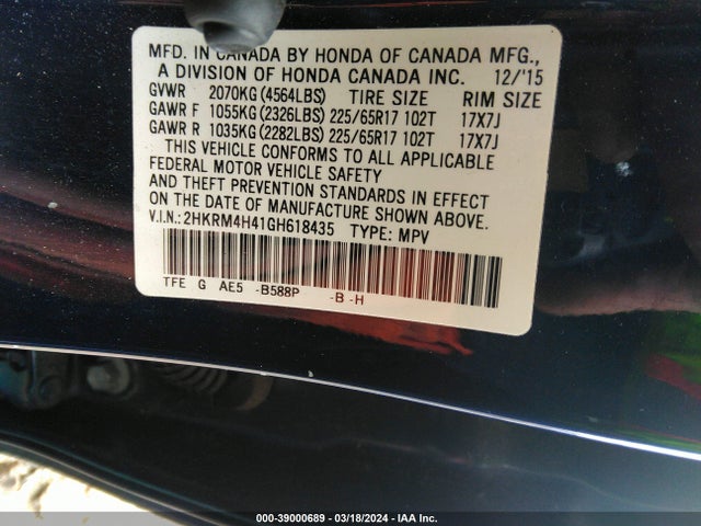 Honda CR-V SE 2016 2HKRM4H41GH618435 Image 9