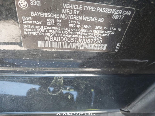 WBA8D9G51JNU67720 BMW 330i Xdrive