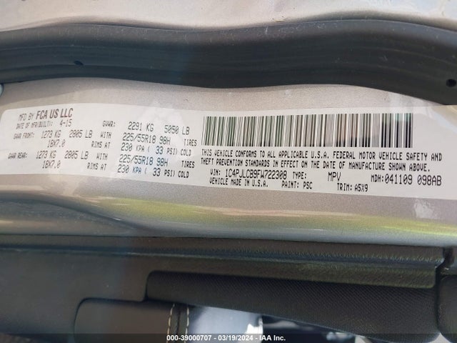 1C4PJLCB9FW722308 Jeep Cherokee Latitude Altitude
