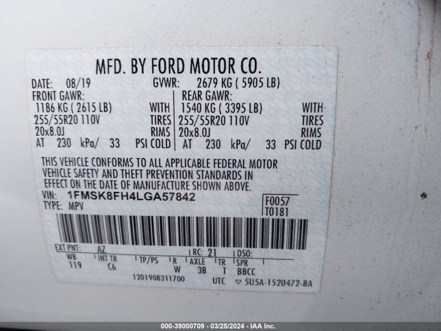 Ford Explorer Limited 2020 1FMSK8FH4LGA57842 Image 9
