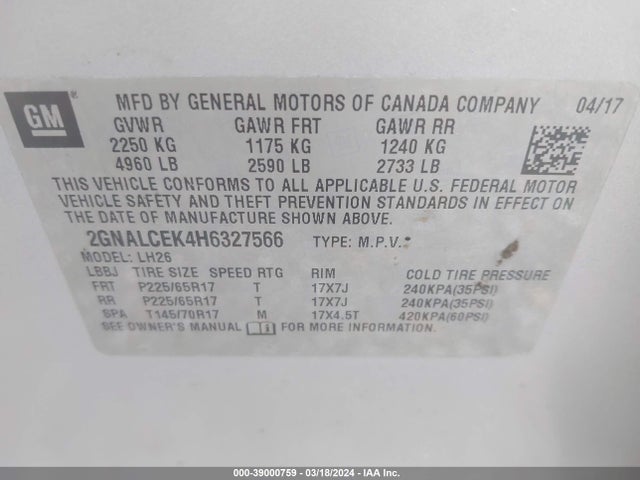 Chevrolet EQUINOX LT 2017 2GNALCEK4H6327566 Image 9