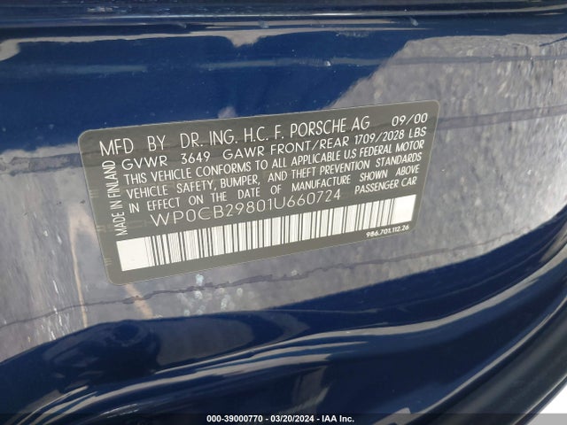 2001 PORSCHE BOXSTER WP0CB29801U660724 Photo 8