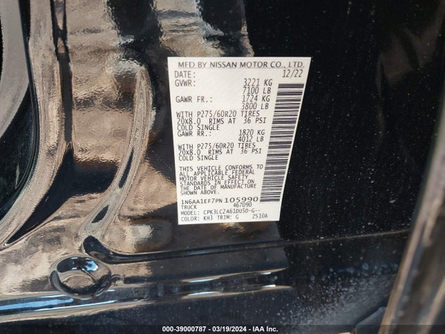 Nissan Titan Sv 4x2 2023 1N6AA1EF7PN105990 Image 9