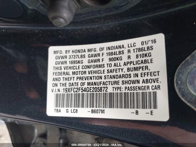 Honda Civic Lx 2016 19XFC2F54GE205872 Image 9