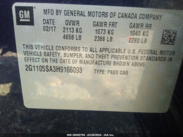 2G1105SA3H9166093 Chevrolet IMPALA 1LT