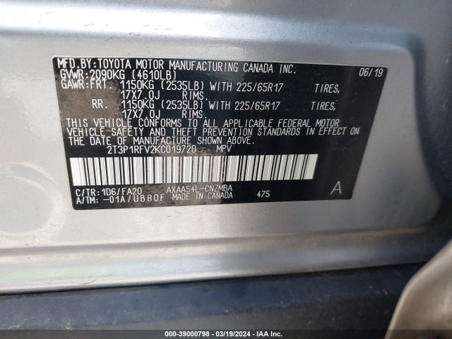 Toyota Rav4 Xle 2019 2T3P1RFV2KC019720 Image 9