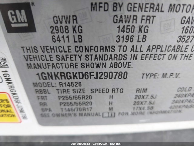 Chevrolet Traverse 1lt 2015 1GNKRGKD6FJ290780 Image 9