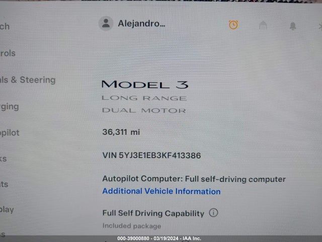 Tesla Model 3 Long Range/performance 2019 5YJ3E1EB3KF413386 Image 7
