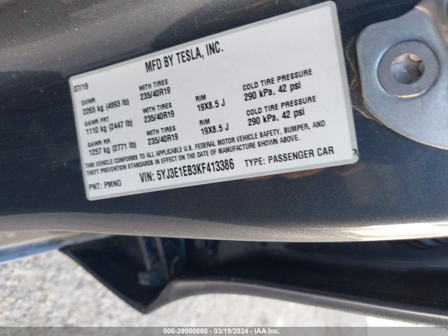 Tesla Model 3 Long Range/performance 2019 5YJ3E1EB3KF413386 Image 9