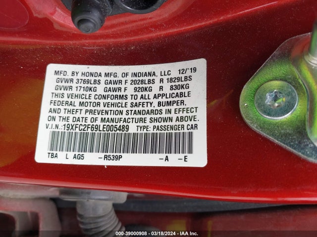 Honda Civic Lx 2020 19XFC2F69LE005489 Image 9