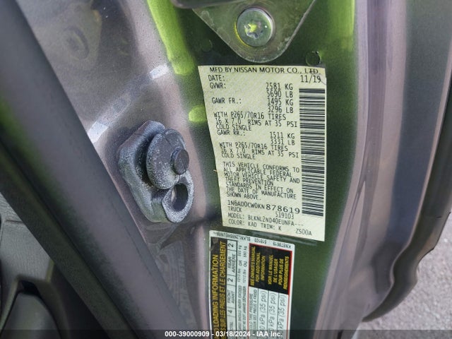 Nissan Frontier Sv 2019 1N6AD0CW0KN878619 Image 9