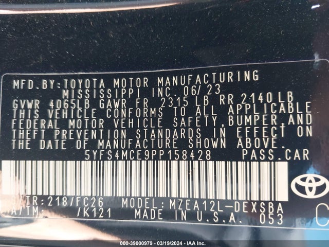 Toyota COROLLA SE 2023 5YFS4MCE9PP158428 Image 9