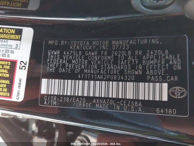 Toyota CAMRY SE 2023 4T1T11AK2PU834320 Image 9