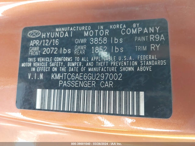 Hyundai Veloster Turbo 2016 KMHTC6AE6GU297002 Image 9