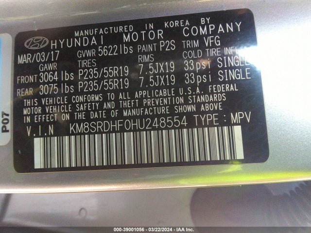Hyundai Santa Fe Limited Ultimate 2017 KM8SRDHF0HU248554 Image 9
