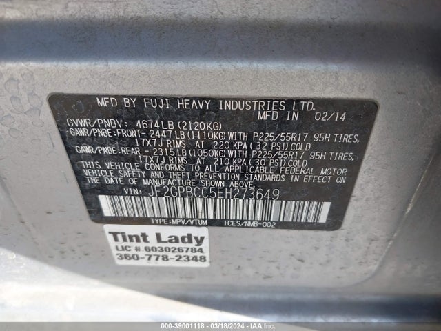 Продажа на аукционе авто 2014 Subaru Xv Crosstrek Hybrid 2.0i, vin: JF2GPBCC5EH273649, номер лота: 39001118