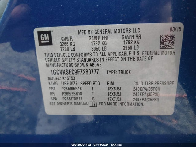 Chevrolet Silverado 1500 2lz 2015 1GCVKSEC9FZ280777 Image 9