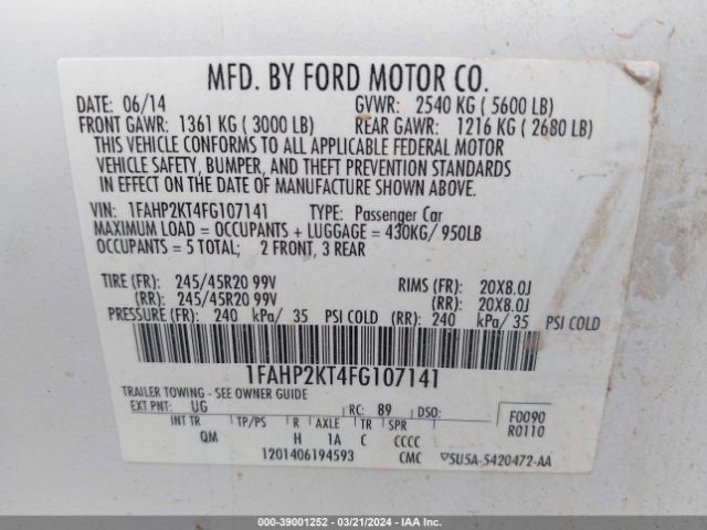 1FAHP2KT4FG107141 Ford TAURUS SHO