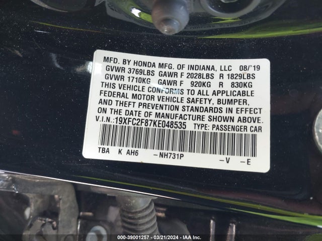Honda Civic Sport 2019 19XFC2F87KE048535 Image 9