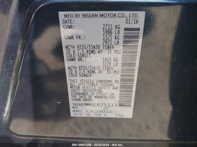 Nissan Pathfinder Platinum 2016 5N1AR2MM6GC625333 Image 9
