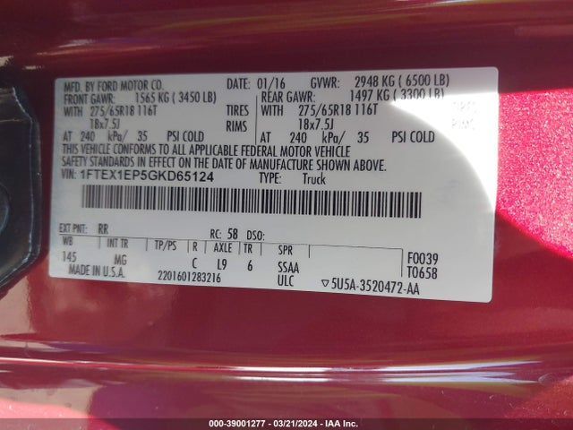Ford F-150 Xlt 2016 1FTEX1EP5GKD65124 Image 9