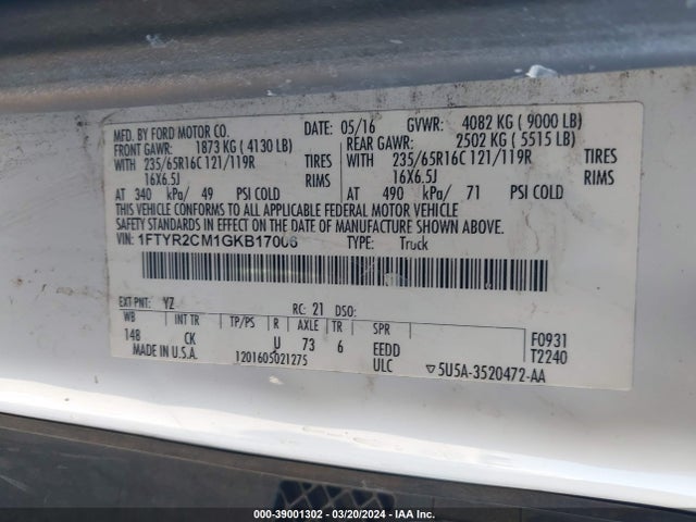 Ford Transit-250 2016 1FTYR2CM1GKB17006 Image 9