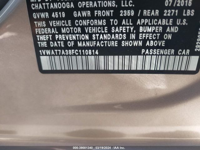 2015 VOLKSWAGEN PASSAT 1VWAT7A38FC110814 Photo 8